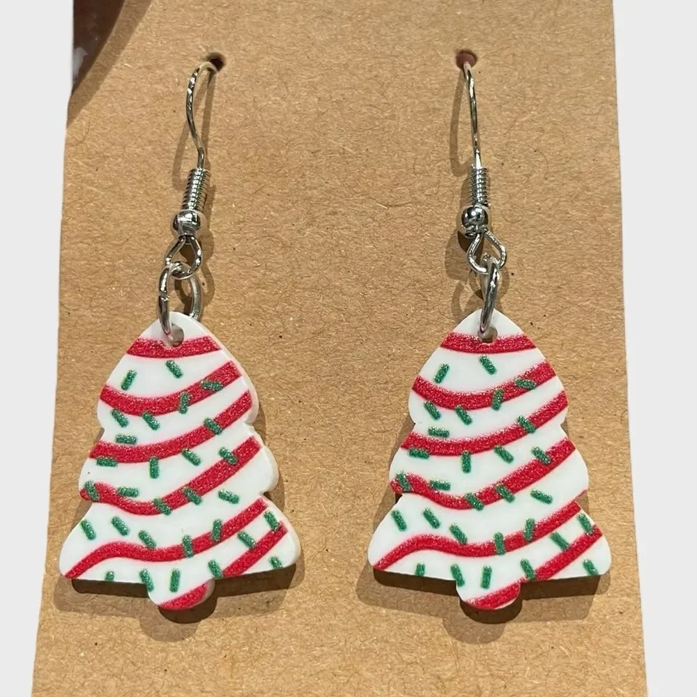 Little Debbie Christmas Tree Cake Dangle Earrings Holiday NWT